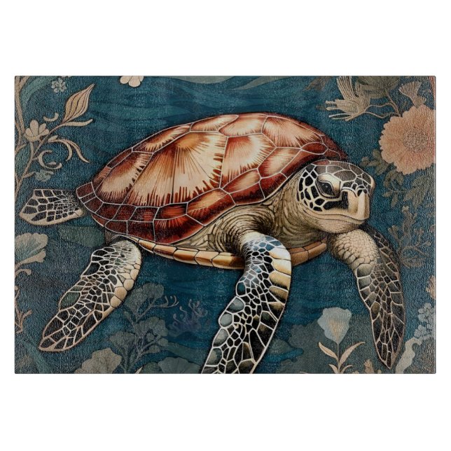 Tabla De Cortar Hermosa tortuga submarina (Anverso)