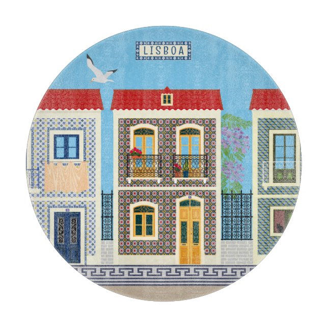 Tabla De Cortar Hermosas casas portuguesas con azulejos o azulejos (Anverso)