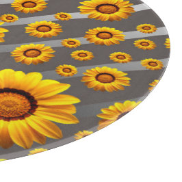 Tabla De Cortar Hermosas flores amarillas sobre rayas grises y pla