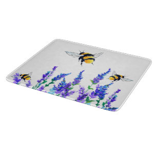 Tabla De Cortar Hermosas flores de primavera y abejas vuelan - Dib