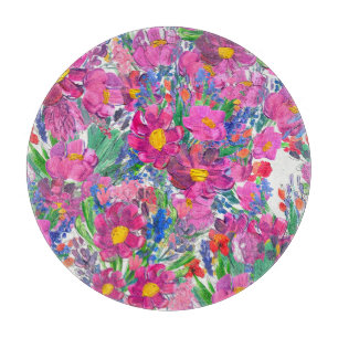 Tabla De Cortar Hermosas Flores Silvestres: Artística de mano.