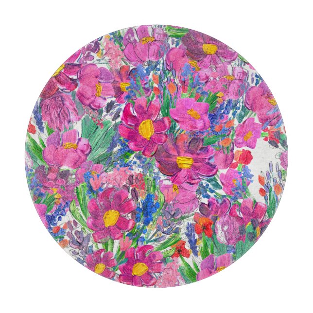 Tabla De Cortar Hermosas Flores Silvestres: Artística de mano. (Anverso)