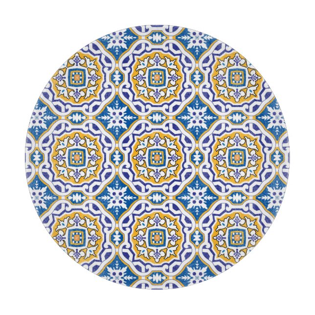 Tabla De Cortar 💙 Hermoso Azulejos azules IV (Anverso)