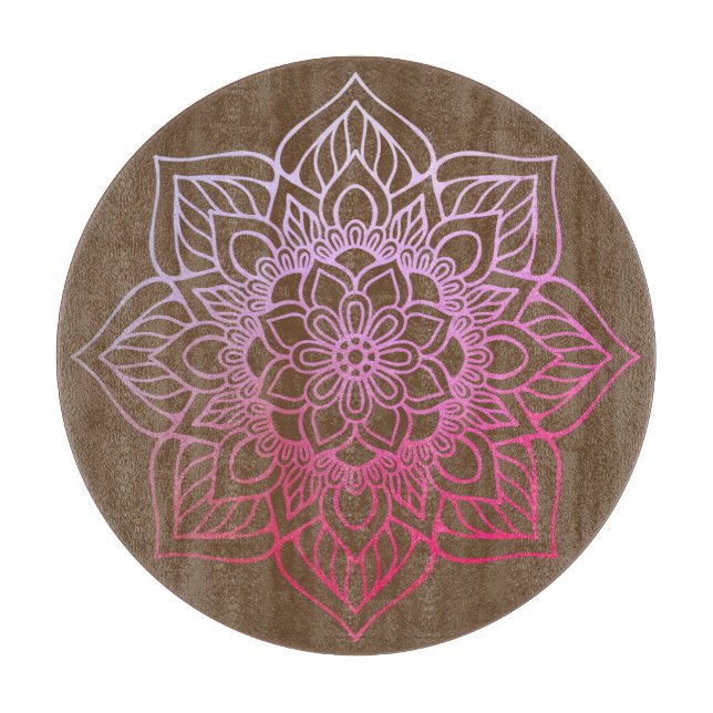 Tabla De Cortar Hermoso Boho marrón rosado Mandala (Anverso)