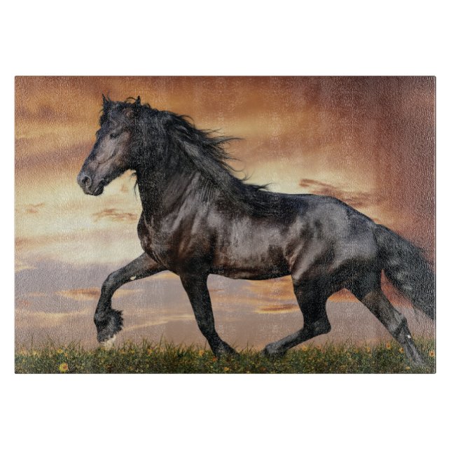 Tabla De Cortar Hermoso caballo negro (Anverso)