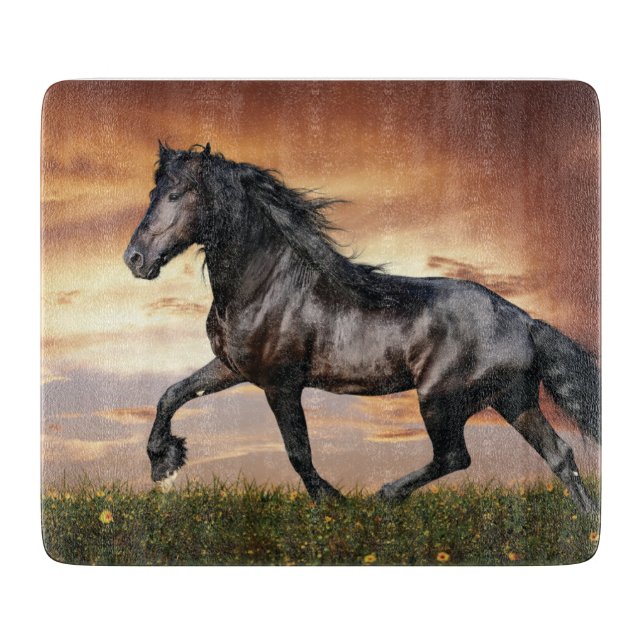 Tabla De Cortar Hermoso caballo negro (Anverso)
