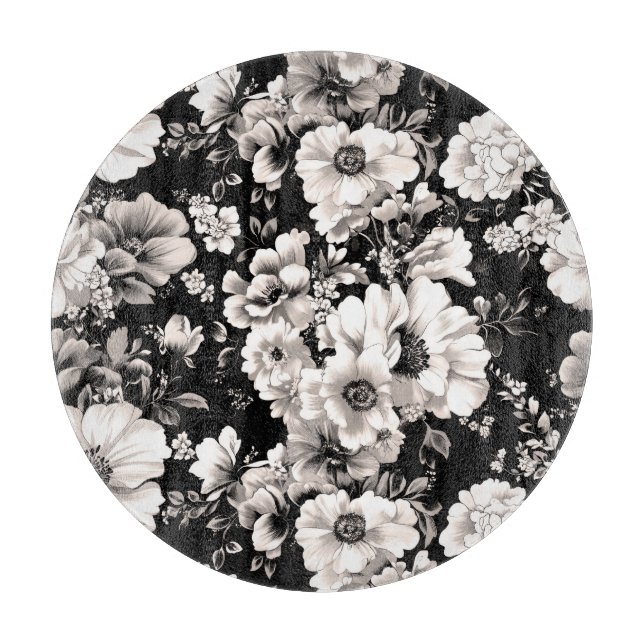 Tabla De Cortar Hermoso tono sepia negro y claro floral (Anverso)