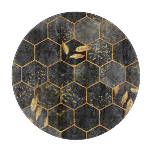 Tabla De Cortar Hexagón de Mármol, Textura de las hojas de oro.