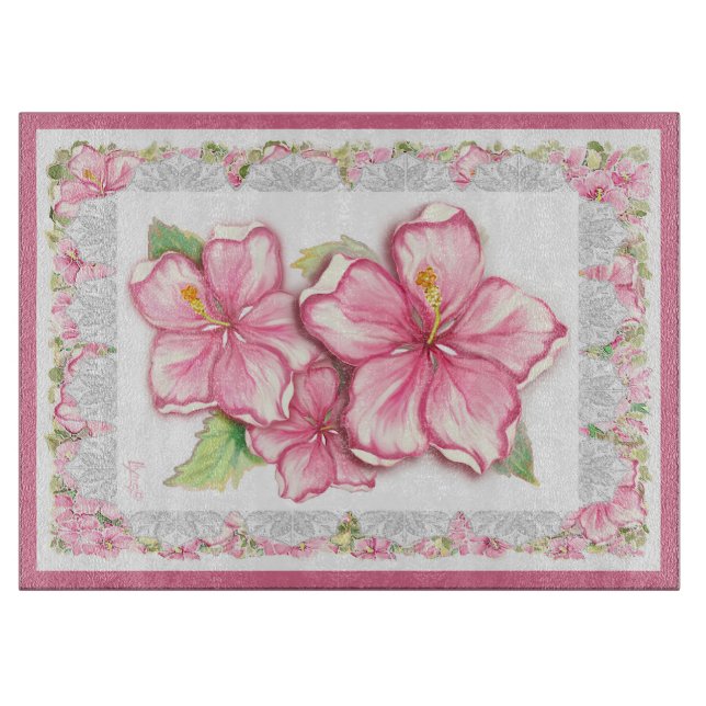 Tabla De Cortar Hibiscus & lace PINK (Anverso)