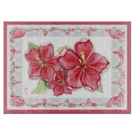Tabla De Cortar Hibiscus & lace RED