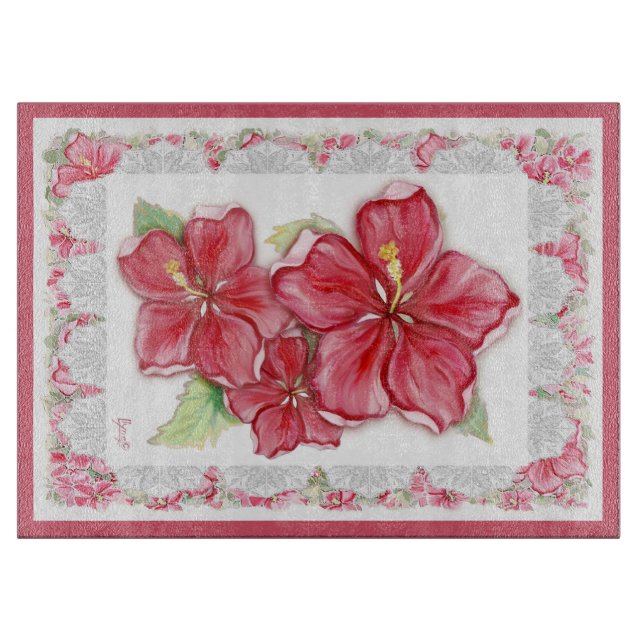 Tabla De Cortar Hibiscus & lace RED (Anverso)