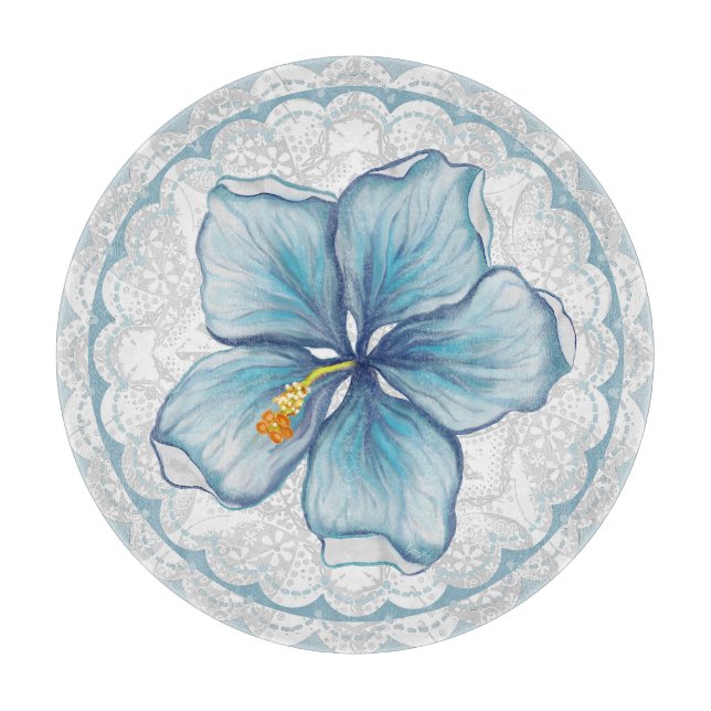 Tabla De Cortar Hibiscus & lace TURQUOISE (Anverso)