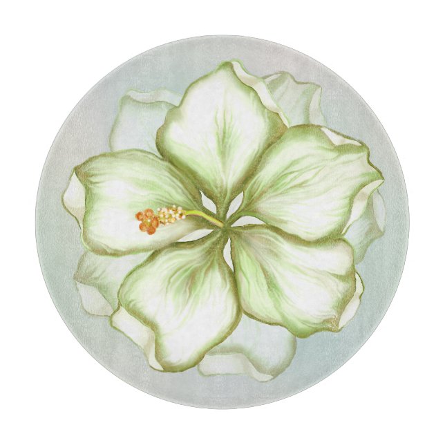 Tabla De Cortar Hibiscus & lace WHITE (Anverso)