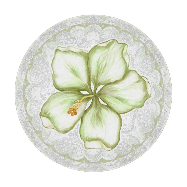 Tabla De Cortar Hibiscus & lace WHITE (Anverso)