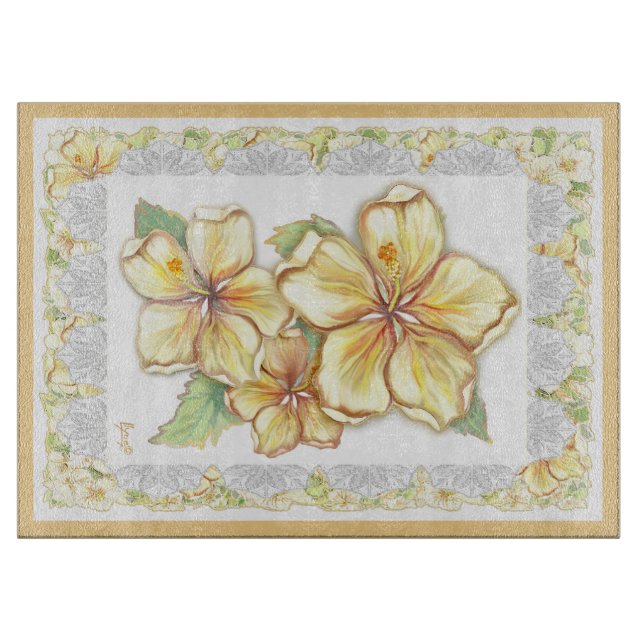 Tabla De Cortar Hibiscus & lace YELLOW (Anverso)