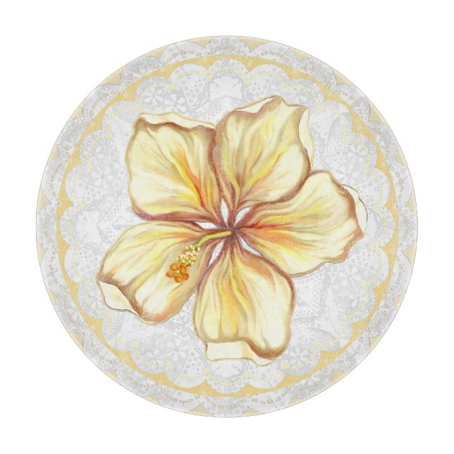 Tabla De Cortar Hibiscus & lace YELLOW (Anverso)