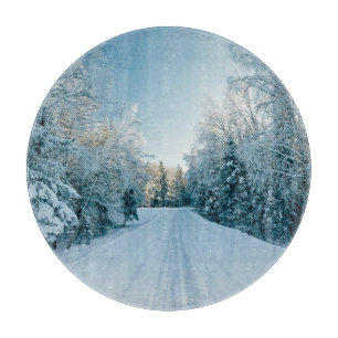 Tabla De Cortar Hielo y nieve   Camino de invierno congelado Rusia