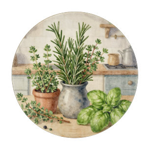 Tabla De Cortar Hierbas frescas de cocina acuarela