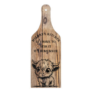 Tabla De Cortar Highland Cow Faux Wood Design