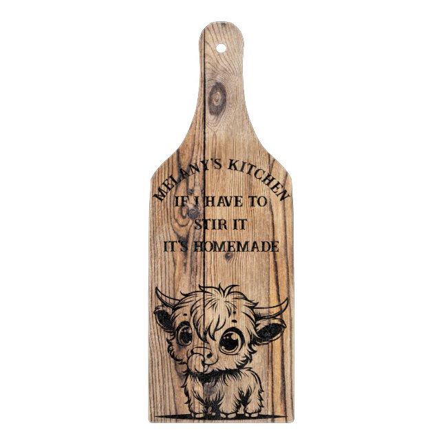 Tabla De Cortar Highland Cow Faux Wood Design (Anverso)
