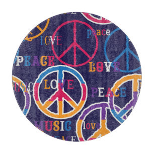 Tabla De Cortar Hippie Peace: Vibrante Diseño de Símbolo.