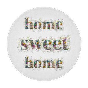 Tabla De Cortar HOGAR DULCE HOGAR texto decorativo en flores silve