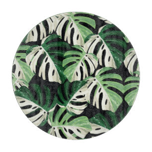 Tabla De Cortar Hoja de Monstera Patrón Negro Exótico