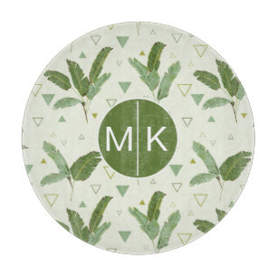 Tabla De Cortar Hoja del plátano con el monograma de los