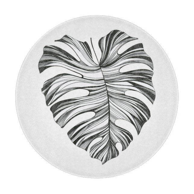 Tabla De Cortar Hoja Monstera: Elemento Natural Tropical. (Anverso)