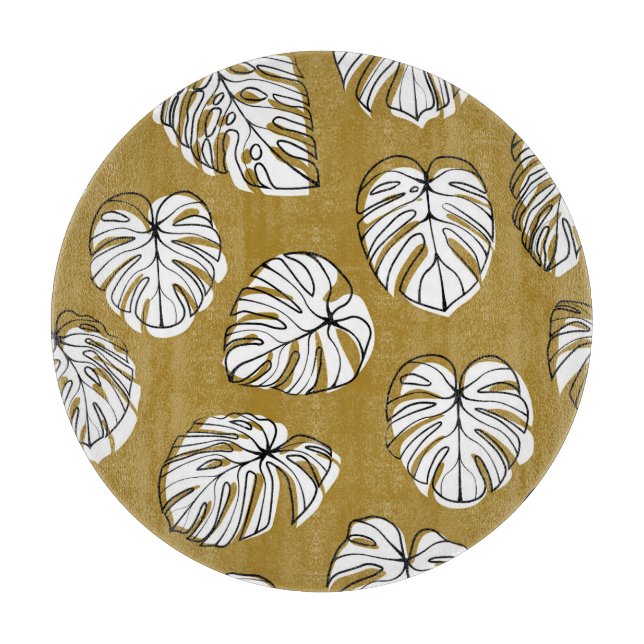 Tabla De Cortar Hoja Monstera, Patrón Textil Sin Marea. (Anverso)