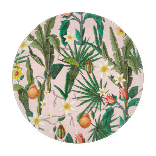 Tabla De Cortar Hoja tropical, flor, patrón de fruta.