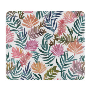 Tabla De Cortar Hojas Botánicas Acuarela   Floral Colorido