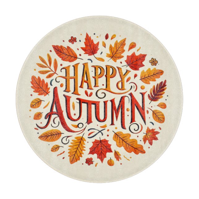 Tabla De Cortar hojas clásicas & Otoño Feliz  (Anverso)