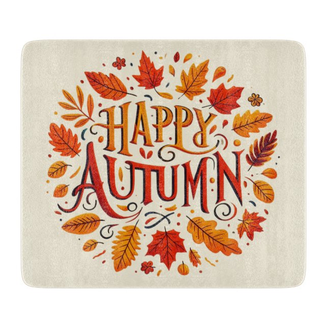 Tabla De Cortar hojas clásicas y otoño feliz (Anverso)