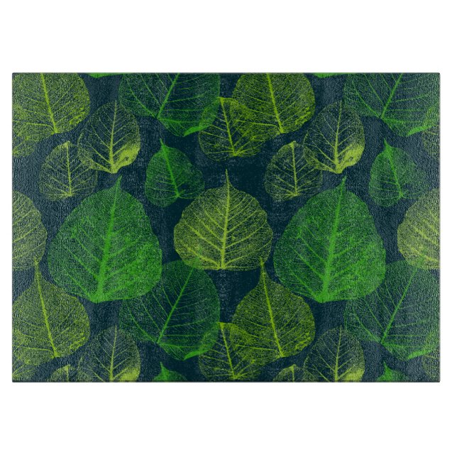 Tabla De Cortar Hojas de esqueleto verde oscuro biofílico (Anverso)