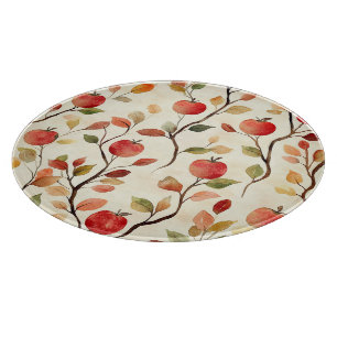 Tabla De Cortar Hojas de Manzanas Rojas Crema
