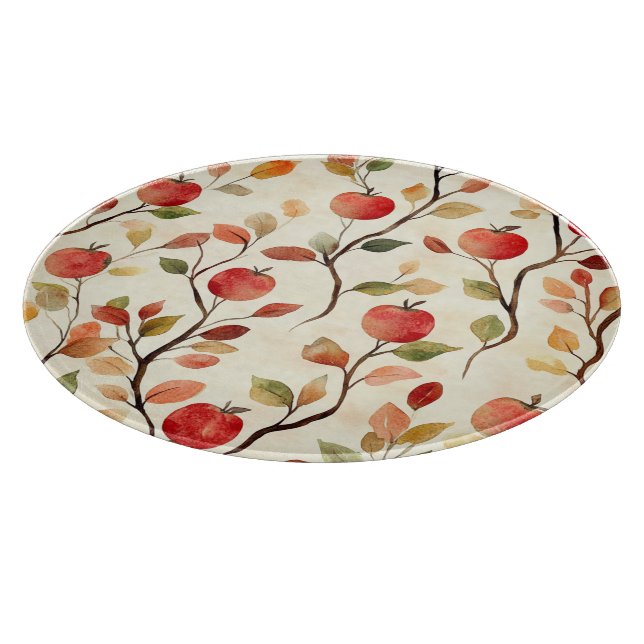 Tabla De Cortar Hojas de Manzanas Rojas Crema (Borde)