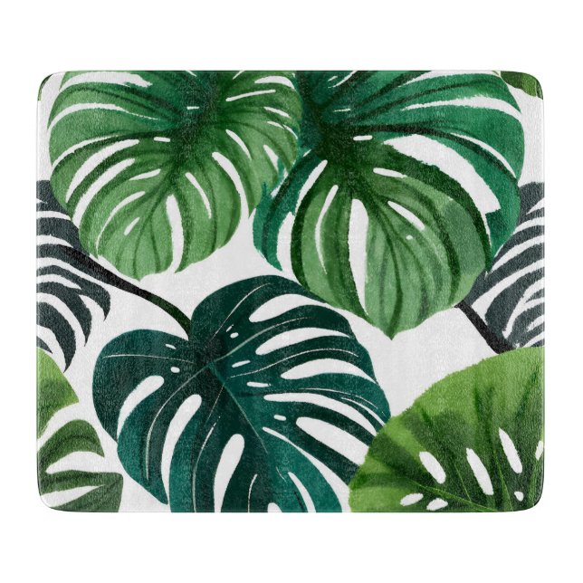 Tabla De Cortar Hojas de Monstera Acuarela Botánica Moderna (Anverso)