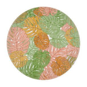 Tabla De Cortar Hojas de monstera tropical, coloridas y sin costur