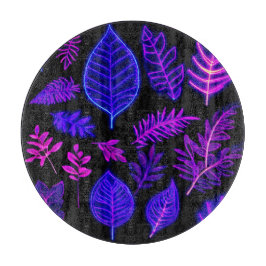 Tabla De Cortar Hojas de neón en tonos rosados y morados