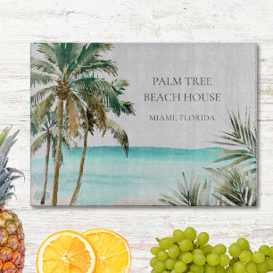 Tabla De Cortar Hojas de palma tropical personalizadas Playa Azul