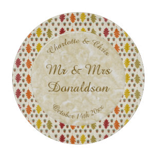 Tabla De Cortar Hojas de roble y maíz Personalizado Boda otoño