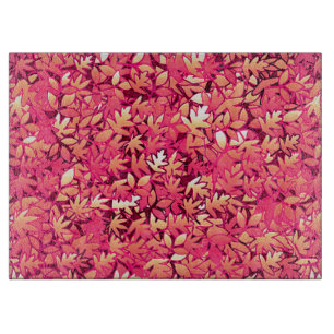 Tabla De Cortar Hojas otoñales, tonos rojos y naranjas