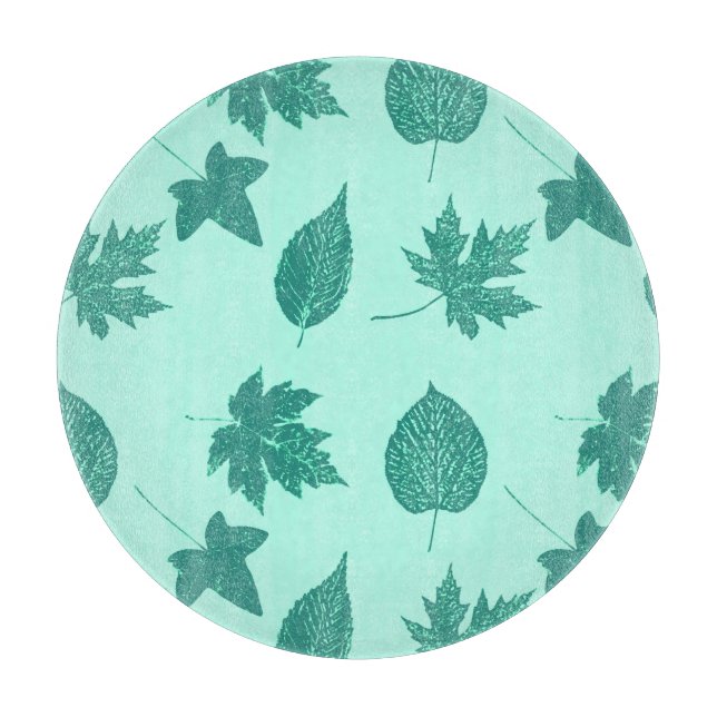 Tabla De Cortar Hojas otoñales - turquesa y aqua (Anverso)
