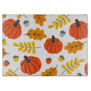 Tabla De Cortar Hojas otoñales y calabazas