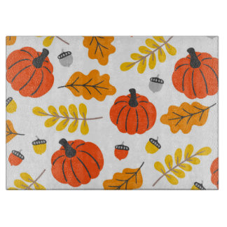 Tabla De Cortar Hojas otoñales y calabazas