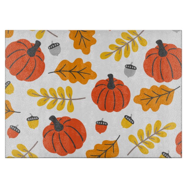 Tabla De Cortar Hojas otoñales y calabazas (Anverso)