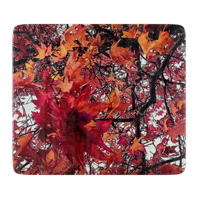 Tabla De Cortar Hojas rojas y naranjas (Anverso)