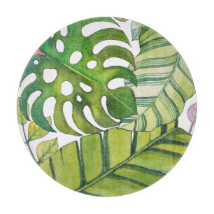 Tabla De Cortar Hojas tropicales cortas en acuarela