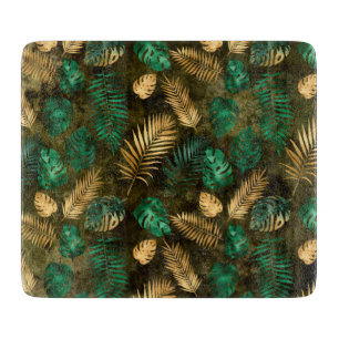 Tabla De Cortar Hojas tropicales de color verde selva